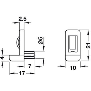 Hfele Bodentrger fr Glasbden bis 6mm zum Einstecken in 5mm Bohrloch mit Einrastsicherung