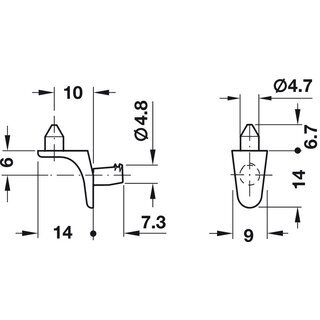Hfele Bodentrger fr Holzbden mit Steckzapfen und 2 Keilnasen fr 5mm Bohrloch