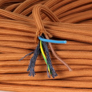 Textilkabel Englisch Gold 3-adrig 3x0,75mm Zug-Pendelleitung S03RT-F 3G0,75