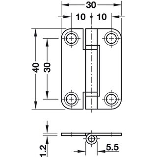 Hfele Aufschraubband Scharnier fr Faltschiebetren 40 x 30 mm vernickelt
