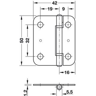 Hfele Aufschraubband Scharnier fr Faltschiebetren 52x42mm verzinkt