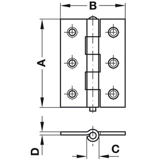 Hfele Scharnier gerollt 63 x 42 mm Stahl verzinkt mit losem Stift