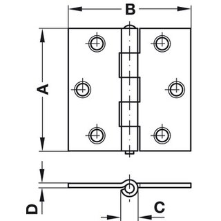 Hfele Scharnier gerollt 63 x 63 mm Stahl verzinkt mit losem Stift