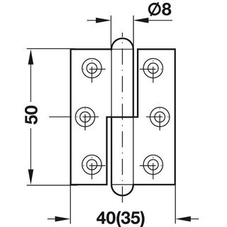 Hfele Aufschraubband Scharnier 50x40mm vermessingt Anschlag links