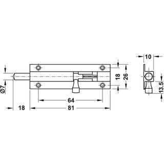Hfele Mbelriegel Grendelriegel 80x26mm Messing Chrom