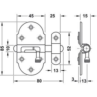 Hfele Mbelriegel Grendelriegel mit Federsicherung 85x45mm vernickelt