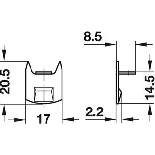 Hfele Schliewinkel fr Mbelriegel 20,5x17mm vernickelt