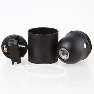 E27 Kunststoff-Lampenfassung schwarz mit Zugschalter, ohne Auengewinde M10x1 IG
