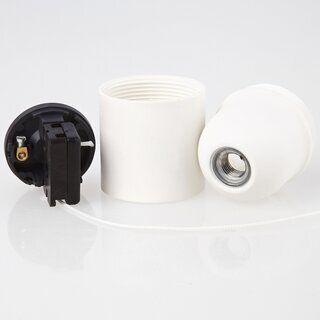 E27 Kunststoff-Lampenfassung wei mit Zugschalter ohne Auengewinde M10x1 IG