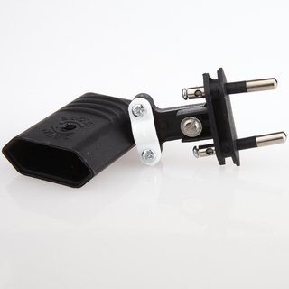 Eurostecker Europa-Flachstecker schwarz mit seitlichem Kabelauslass 250V/6A