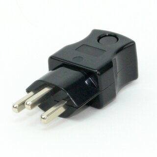 Schutzkontakt-Stecker Schweiz schwarz – 250V/16A – mit Schraubkontakten und Zugentlastung