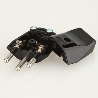 Schutzkontakt-Stecker Schweiz schwarz &ndash; 250V/10A &ndash; mit Schraubkontakten und Zugentlastung