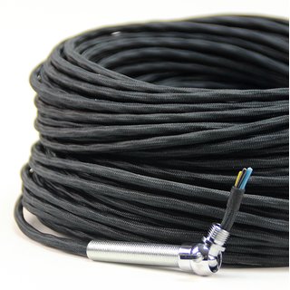 Textilkabel-Stoffkabel schwarz, 3-adrig 3x0,75, extra dünn