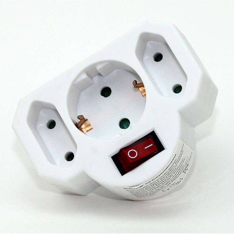 Steckdosen-Adapter weiß mit Schalter 16A/250V 2 x Eurosteckdose 1 x S, 8,45  €