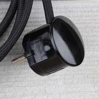 Textilkabel Anschlussleitung Zuleitung 2-5m schwarz mit Schutzkontakt-Winkelstecker