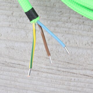 Textilkabel Anschlussleitung Zuleitung 2-5m neon grn mit Schutzkontakt-Winkelstecker