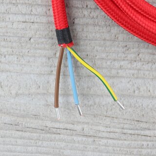 Textilkabel Anschlussleitung Zuleitung 2-5m rot mit Schutzkontakt-Winkelstecker