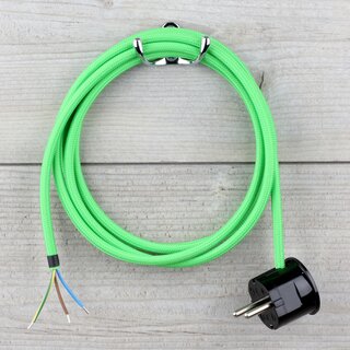 Textilkabel Anschlussleitung Zuleitung 2-5m kiwi grn mit Schutzkontakt-Winkelstecker