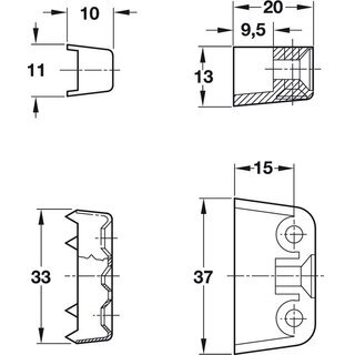 Hfele Korpusverbinder Wandverbinder zum Schrauben 37x15mm weiss
