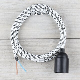Textilkabel Lampenpendel 1-5m schwarz-wei mit E27 Fassung Kunststoff schwarz