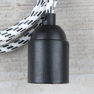 Textilkabel Lampenpendel 1-5m schwarz-wei mit E27 Fassung Kunststoff schwarz