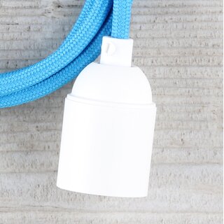 Textilkabel Lampenpendel 1-5m blau mit E27 Fassung Kunststoff wei