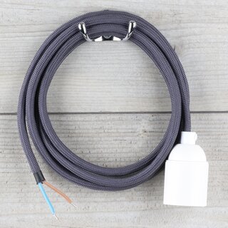 Textilkabel Lampenpendel 1-5m graphit-grau mit E27 Fassung Kunststoff wei