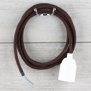 Textilkabel Lampenpendel 1-5m braun mit E27 Fassung Kunststoff wei