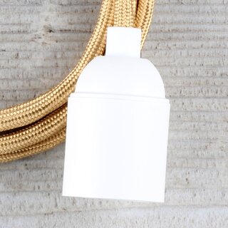 Textilkabel Lampenpendel 1-5m gold mit E27 Fassung Kunststoff wei