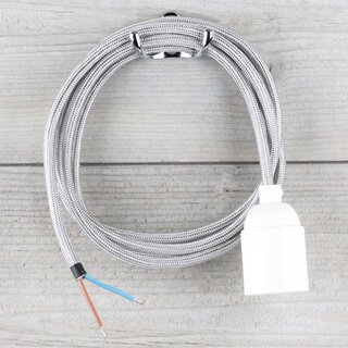 Textilkabel Lampenpendel 1-5m silber mit E27 Fassung Kunststoff wei