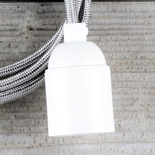 Textilkabel Lampenpendel 1-5m silber mit E27 Fassung Kunststoff wei