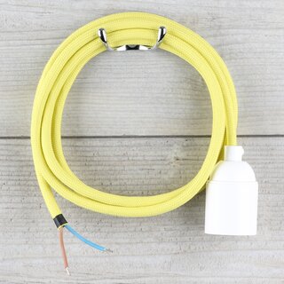 Textilkabel Lampenpendel 1-5m gelb mit E27 Fassung Kunststoff wei