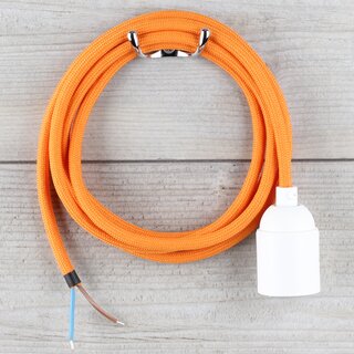 Textilkabel Lampenpendel 1-5m orange mit E27 Fassung Kunststoff wei