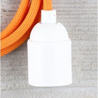 Textilkabel Lampenpendel 1-5m orange mit E27 Fassung Kunststoff wei