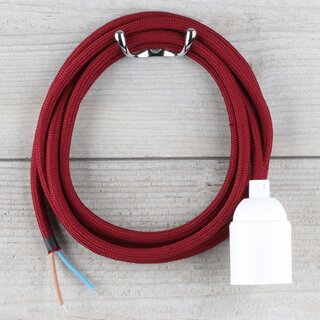 Textilkabel Lampenpendel 1-5m bordeaux mit E27 Fassung Kunststoff wei