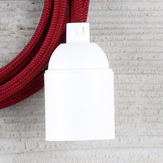 Textilkabel Lampenpendel 1-5m bordeaux mit E27 Fassung Kunststoff wei