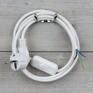 Lampen-Anschlussleitung 3-adrig Weiß – 2 m mit Schnurschalter & Schutzkontaktstecker
