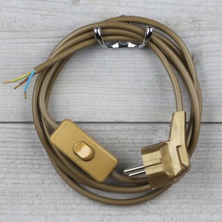 Lampen-Anschlussleitung 3-adrig Gold – 2 m mit Schnurschalter & Stecker