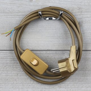 Lampen-Anschlussleitung 3-adrig Gold &ndash; 2 m mit Schnurschalter & Stecker