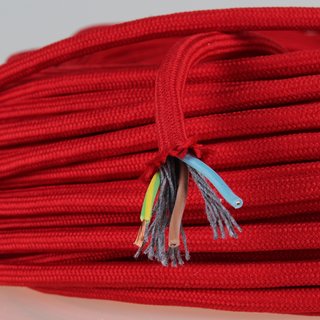 Textilkabel Stoffkabel rot 3-adrig 3x0,75 Zug-Pendelleitung S03RT-F 3G0,75 