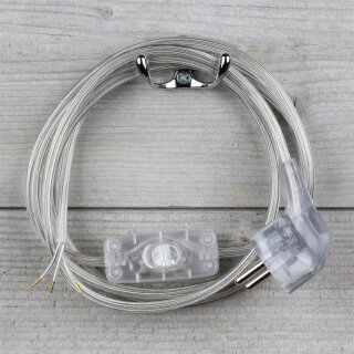 Lampen-Anschlussleitung 3-adrig Transparent – 2 m mit Schnurschalter & Stecker