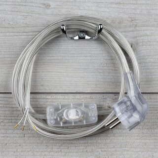 Lampen-Anschlussleitung 3-adrig Transparent &ndash; 2 m mit Schnurschalter & Stecker