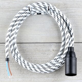 Textilkabel Lampenpendel 1-5m schwarz-wei mit E14 Fassung Kunststoff schwarz