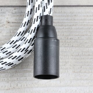 Textilkabel Lampenpendel 1-5m schwarz-wei mit E14 Fassung Kunststoff schwarz