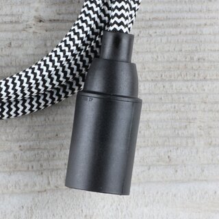 Textilkabel Lampenpendel 1-5m schwarz-wei Zick-Zack mit E14 Fassung Kunststoff schwarz