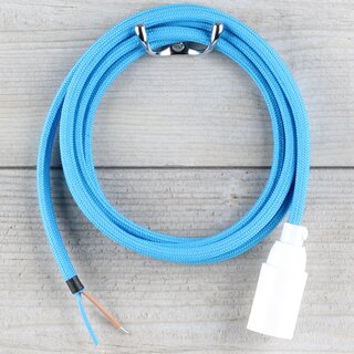Textilkabel Lampenpendel 1-5m blau mit E14 Fassung Kunststoff wei