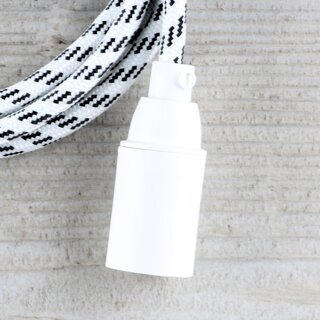 Textilkabel Lampenpendel 1-5m schwarz-wei mit E14 Fassung Kunststoff wei