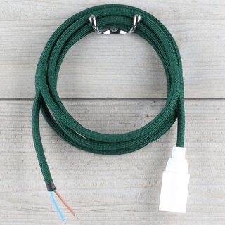 Textilkabel Lampenpendel 1-5m dunkelgrn mit E14 Fassung Kunststoff wei