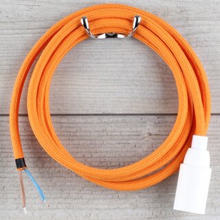 Textilkabel Lampenpendel 1-5m orange mit E14 Fassung Kunststoff wei