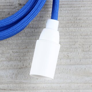 Textilkabel Lampenpendel 1-5m dunkelblau mit E14 Fassung Kunststoff wei